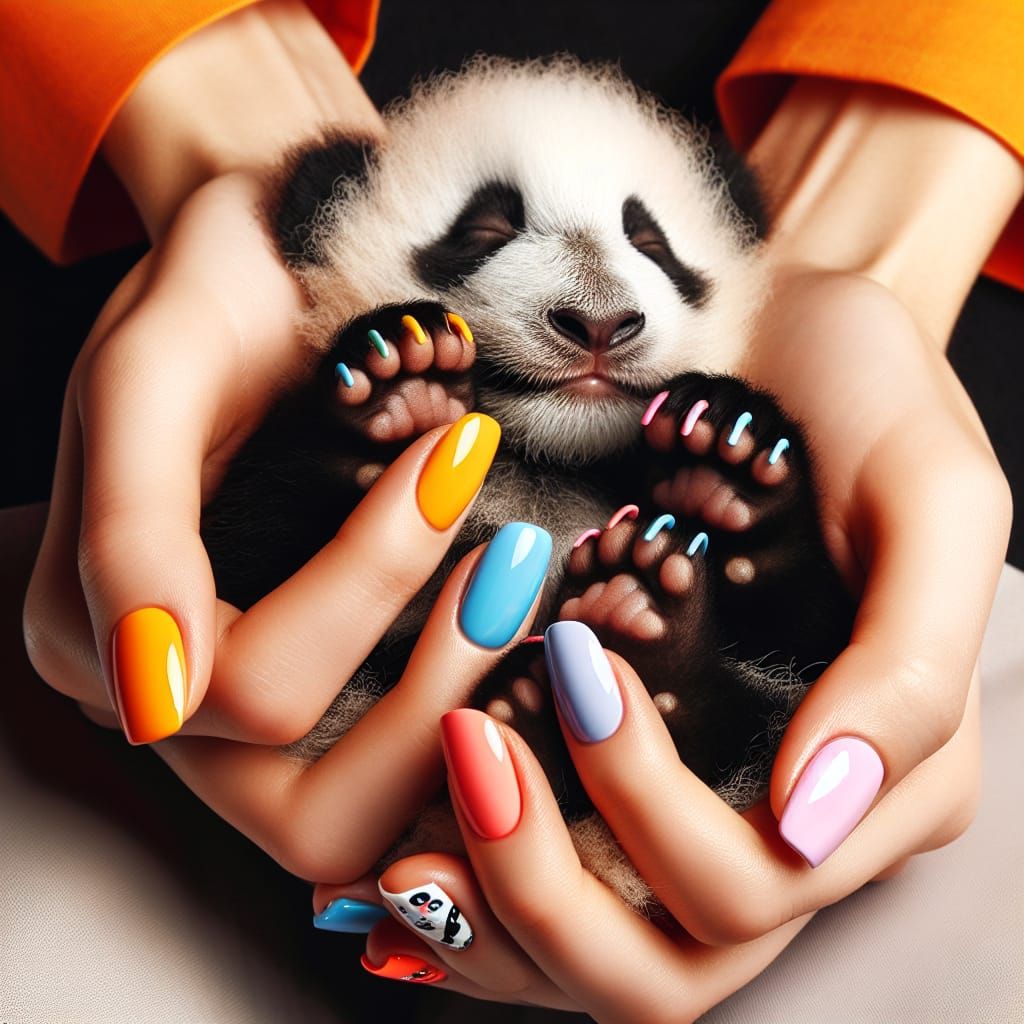 Hands Gently Cradle Sleeping Baby Panda