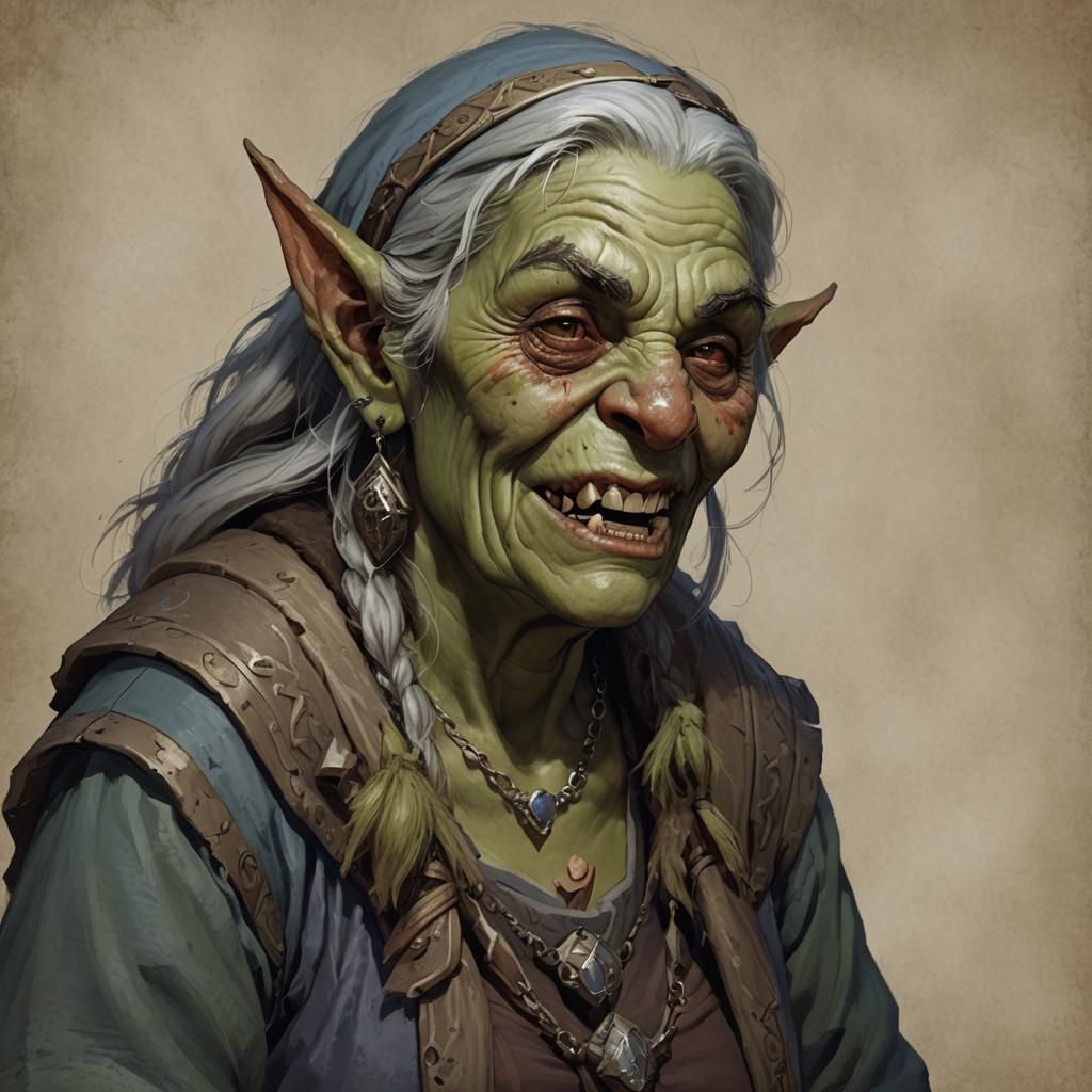 Humorous Orc Grandmother Enjoying Drinks