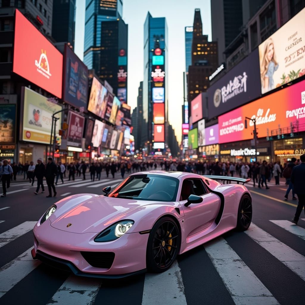Vibrant Pink Porsche 918 Dominates Times Square