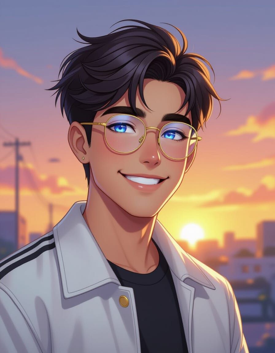 Man with Glowing Eyes and Sunset Aura