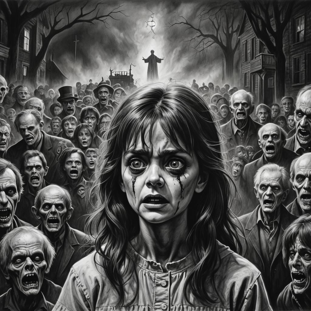 Horror Exorcist Scene in Black and White