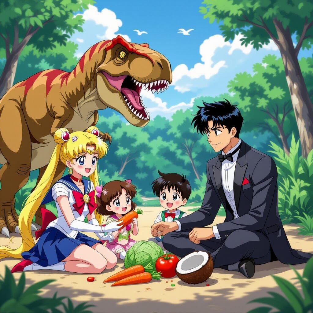 Sailor Moon Family Visit Go Green T-Rex