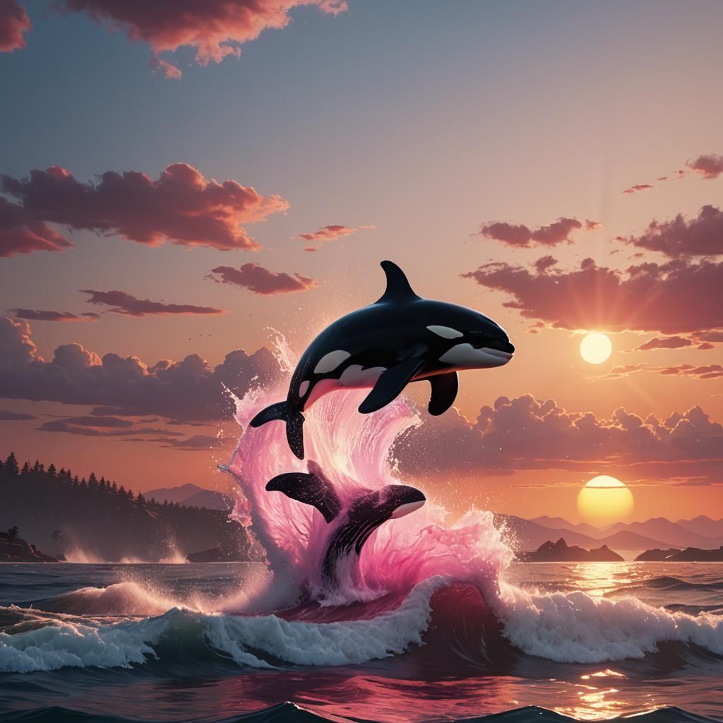 Killer Whale Leaps at Fiery Sunset