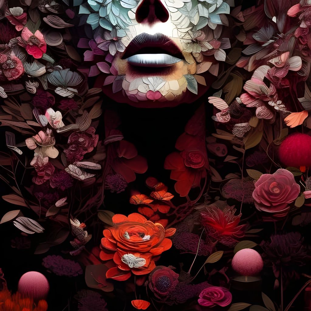 Surreal Flower Garden Inside Skull: Digital Rendering