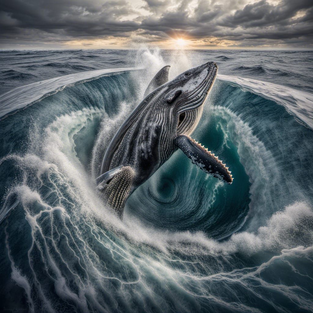 Hyperrealistic Humpback Whale in Ocean Whirlpool