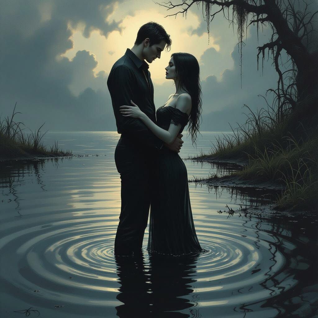 Dark Fantasy Couple in Suspended Anticipation
