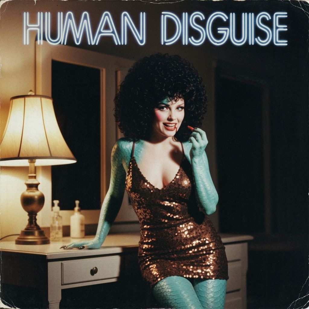 Woman with Dual-Faced Appearance in 80s Neon Style