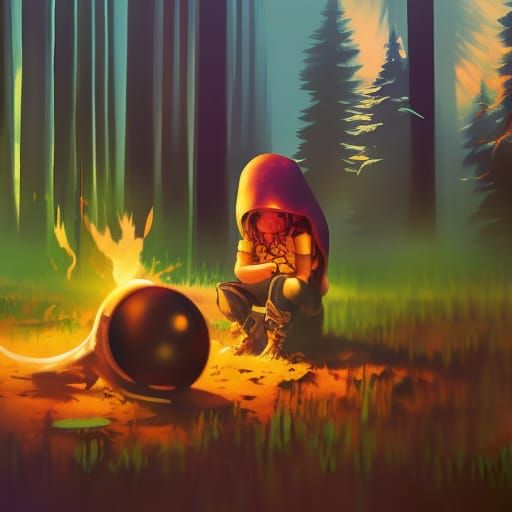 Boys and Robots Campfire in Hyperrealistic Style