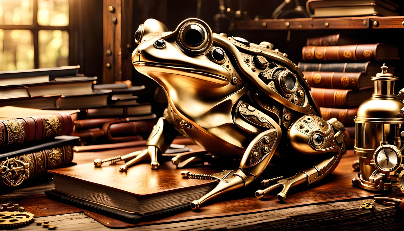Steampunk Mechanical Frog with Glass Side