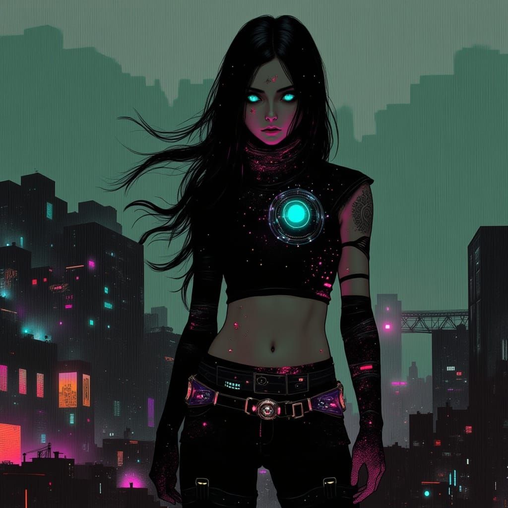 Cyberpunk Goddess in Dark Industrial Aesthetic