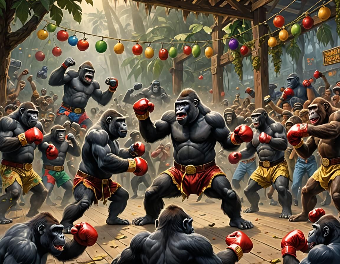 Gorilla Boxers in Jungle Boxing Ring: Digital Art