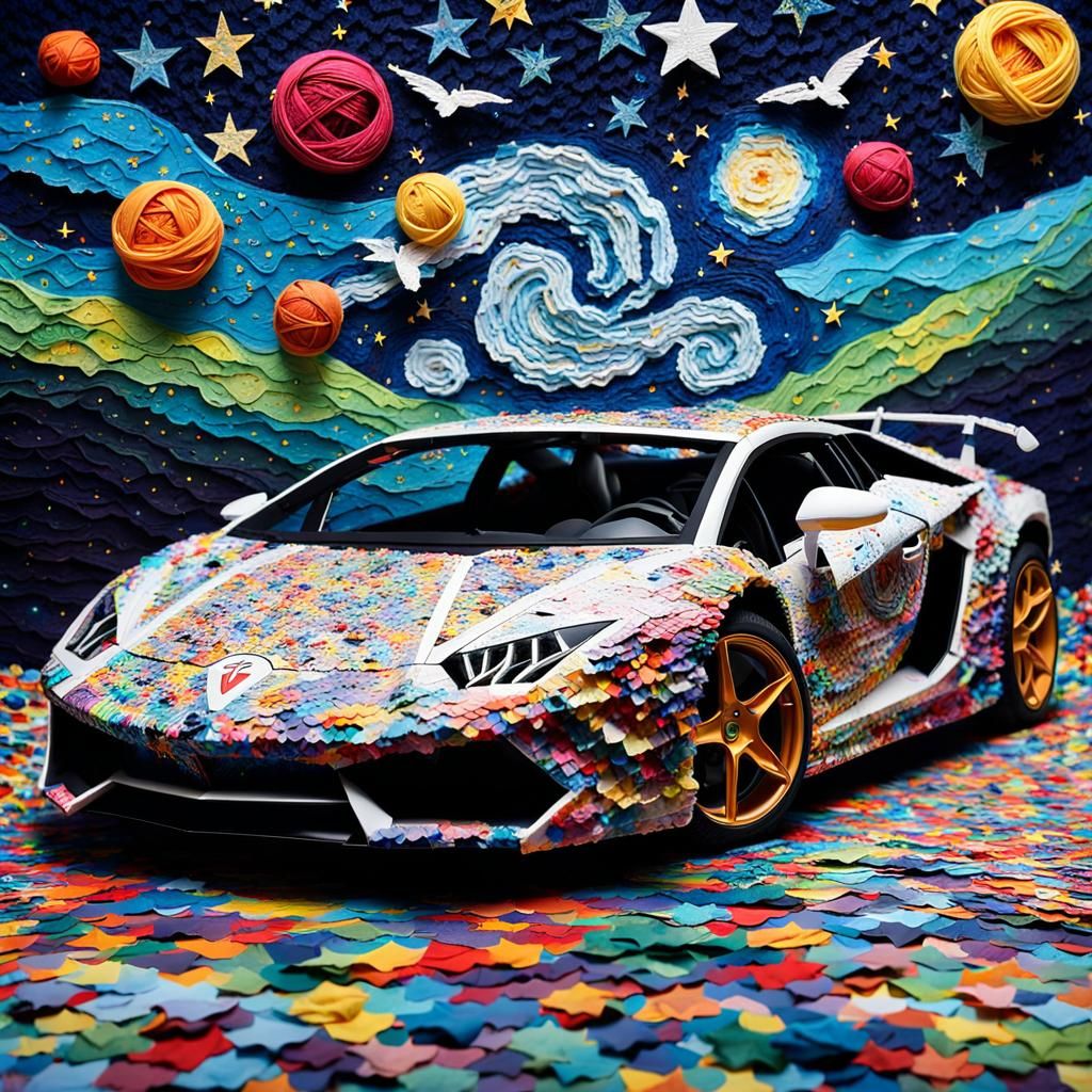 Magical Impasto Lamborghini in Starry Night, Digital Art