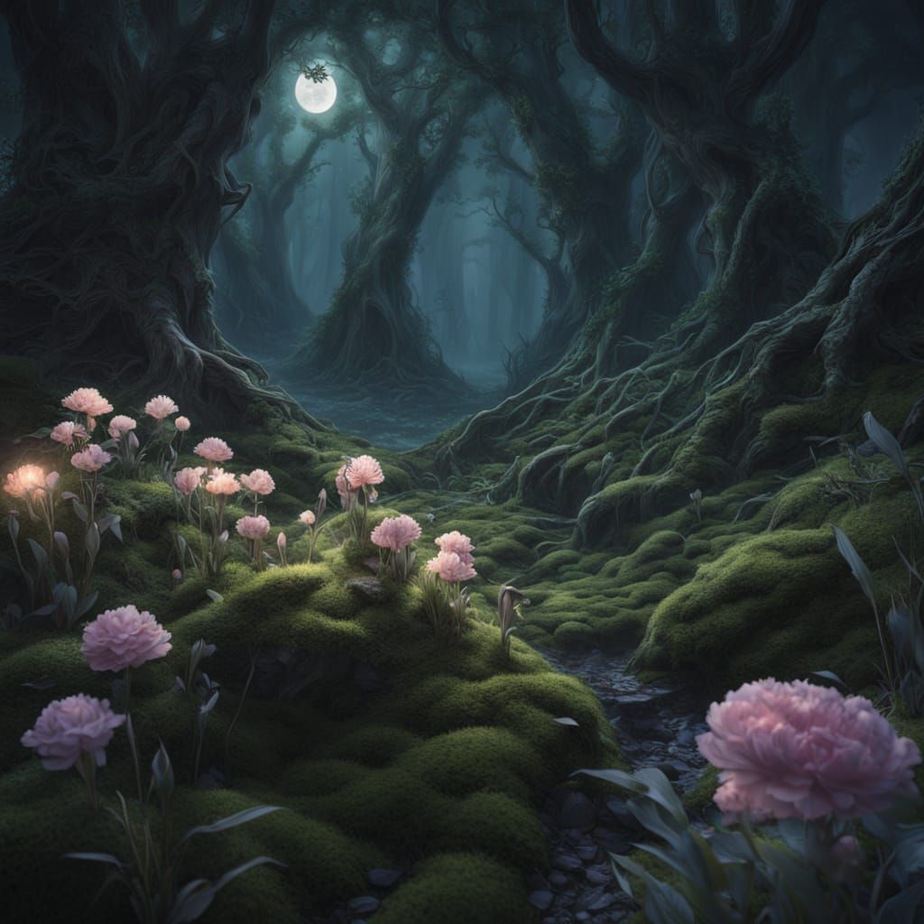 Mystical Mountain Peak with Ethereal Forest Floor