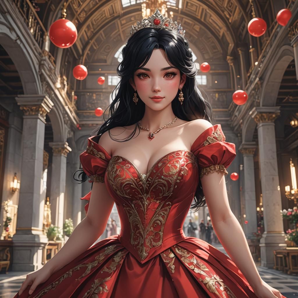 Curvy Princess in Red Gown: 3D Anime Art