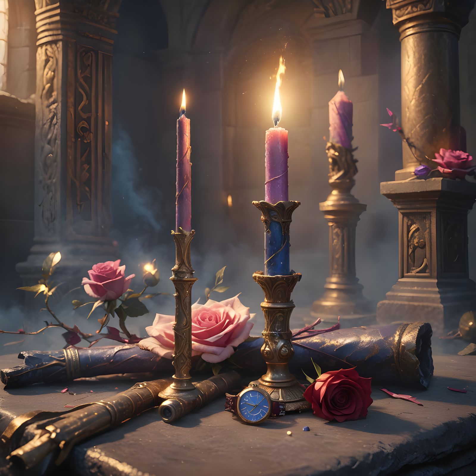 Roman Candle, Watch, and Rose: Detailed Matte Painting