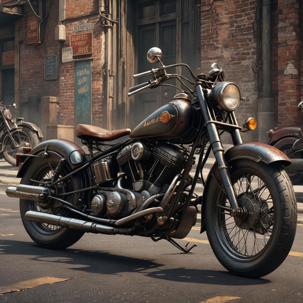 Classic 1946 Harley Motorcycle: Detailed Matte Painting