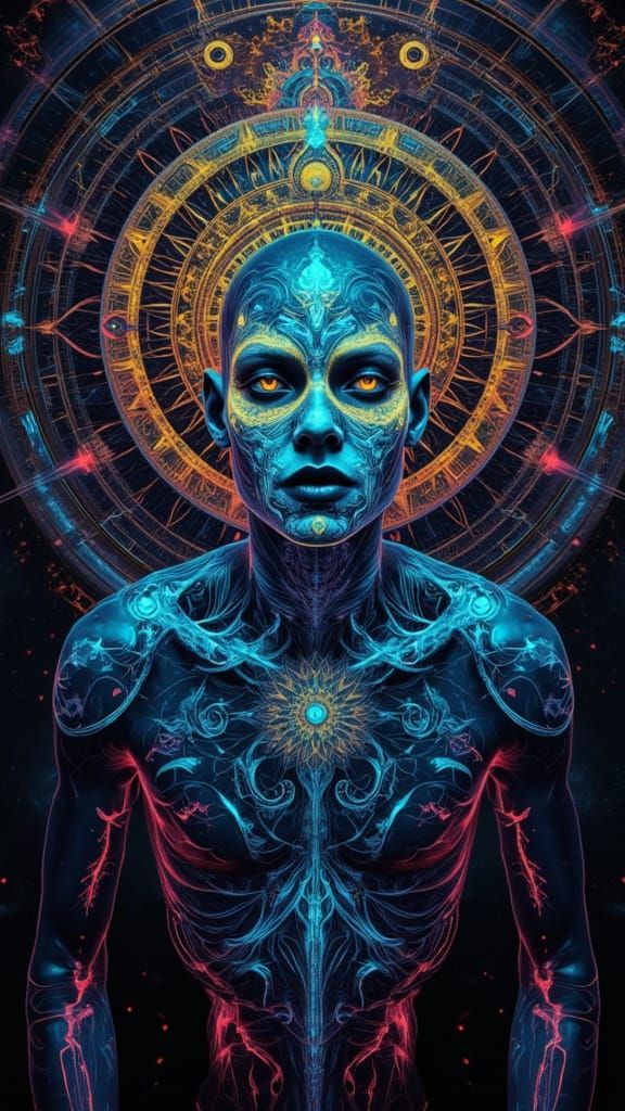 Prismatic Demon Queen in Glitching Digital City