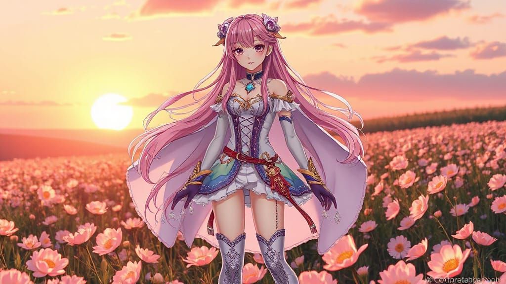 Magical Girl with Pink Hair in Anime Style