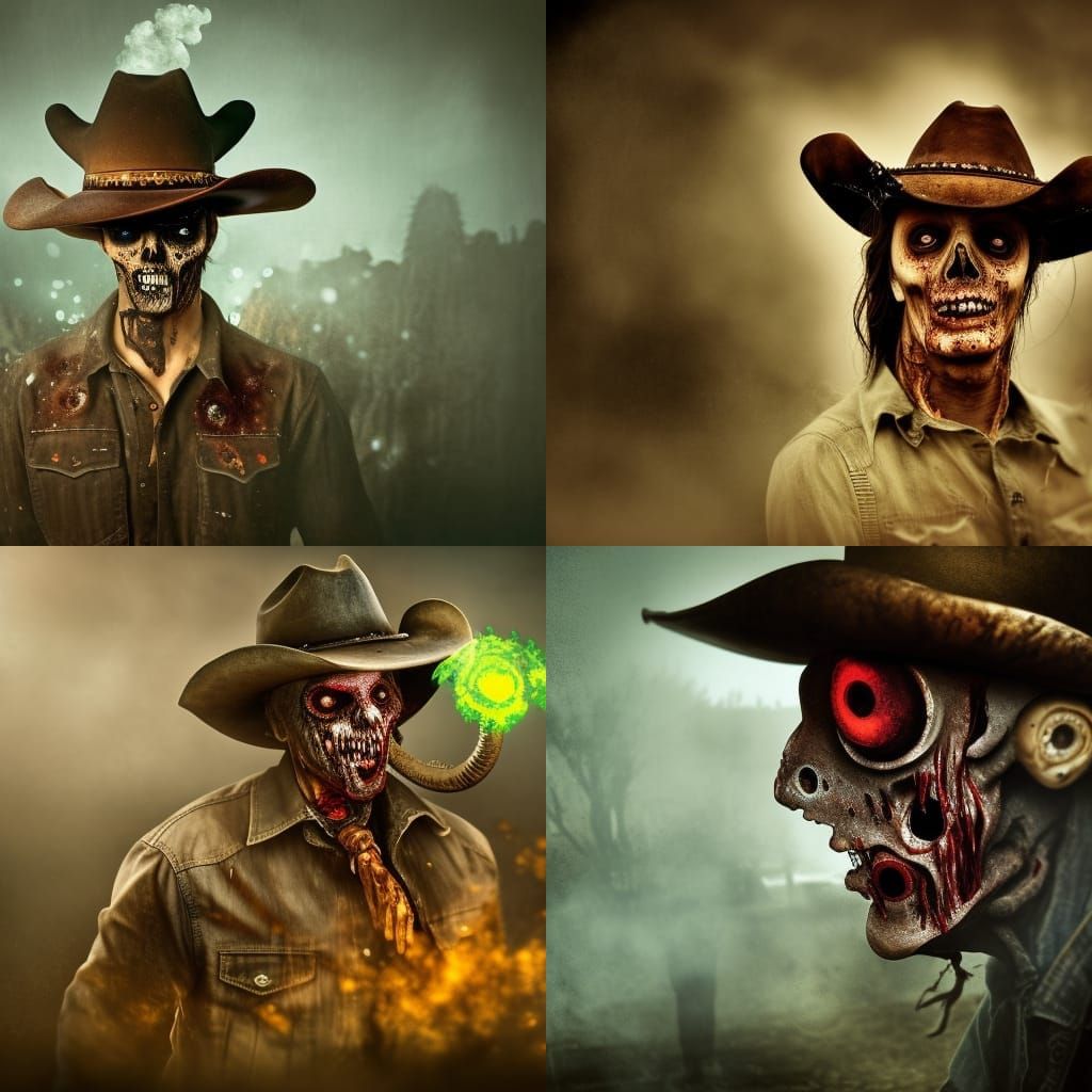 Steam-Powered Zombie Cowboy in Desert Landscape