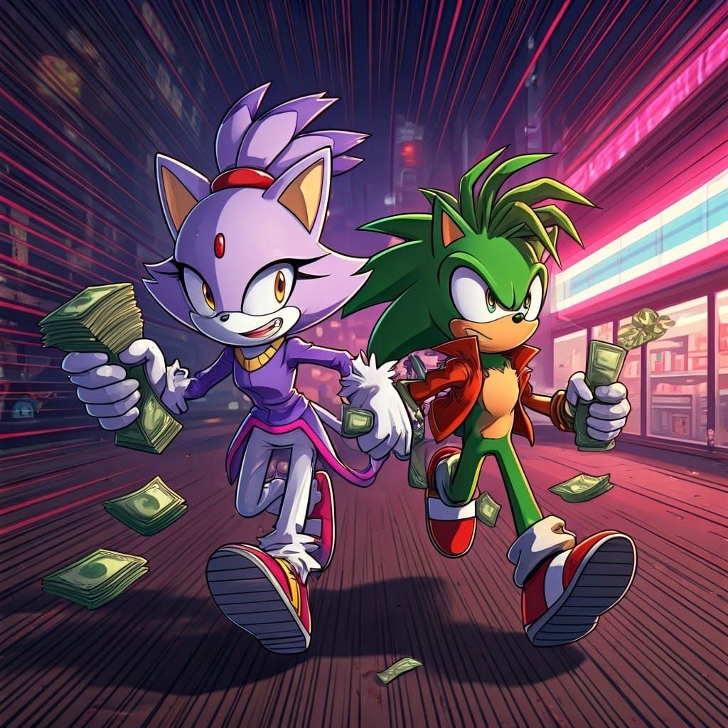 High-Speed Heist: Blaze and Manic's Neon-Lit Getaway