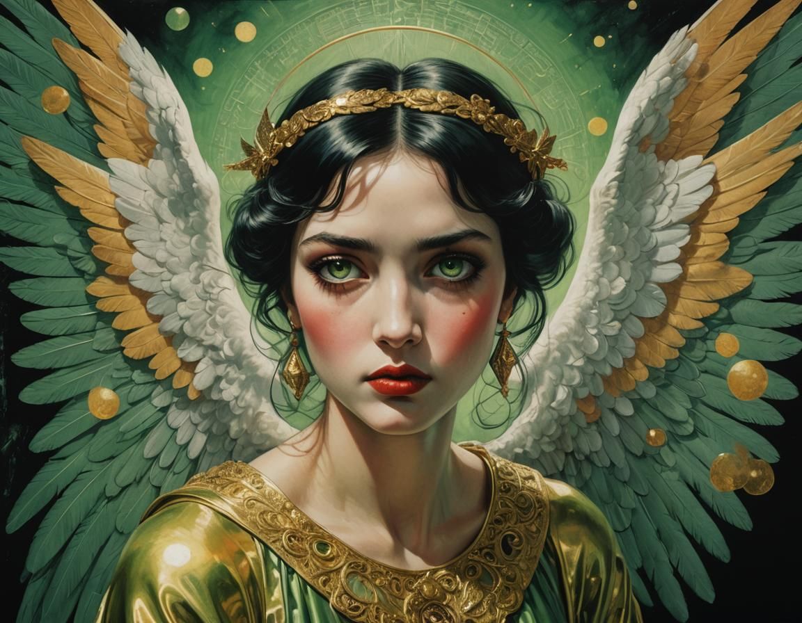 Heavenly Angel Descends in Gothic Ink Portrait