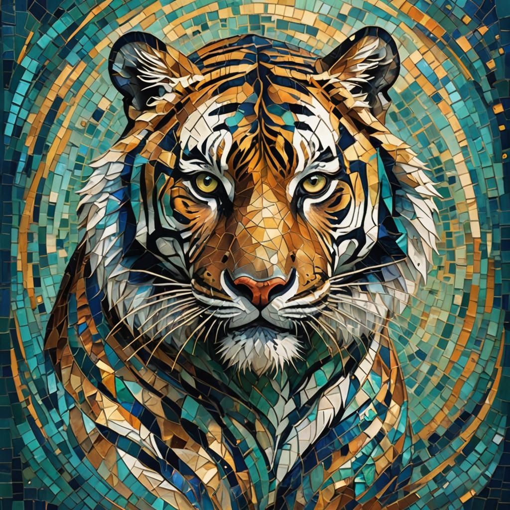 Abstract Cyberpunk Tiger Illustration with Dynamic Energy