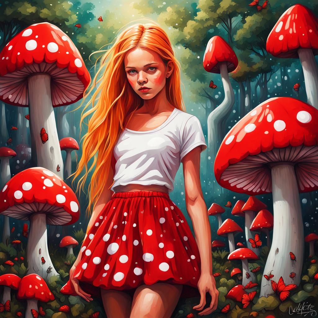 Girl in Mushroom Garden, Graffiti Splash Art