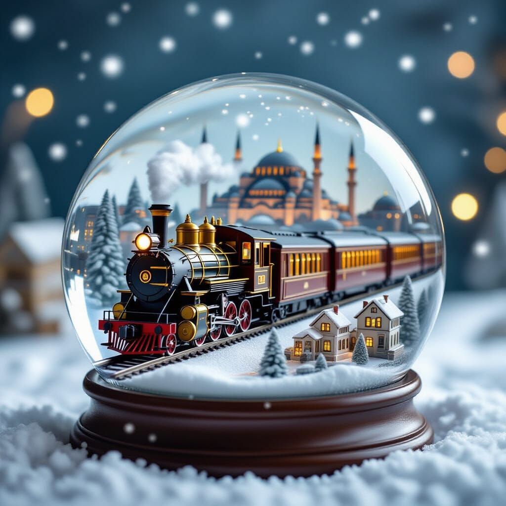 Vintage Train Journey in a Snow Globe to Istanbul