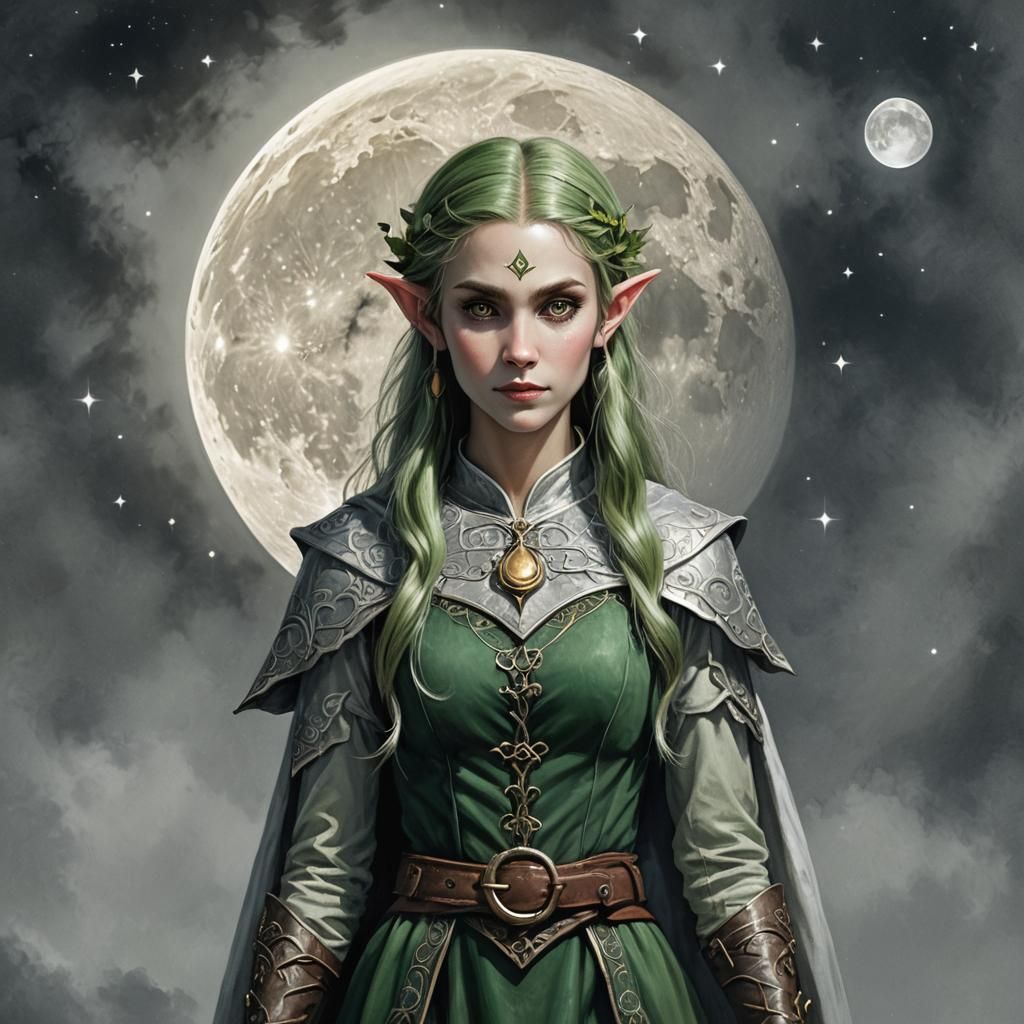 Mystical Female Elf Under Moon of Illusion