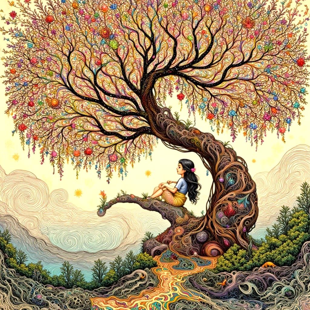 Surreal Fractal Art: Vogue Model in Kimono by Bonsai Stump