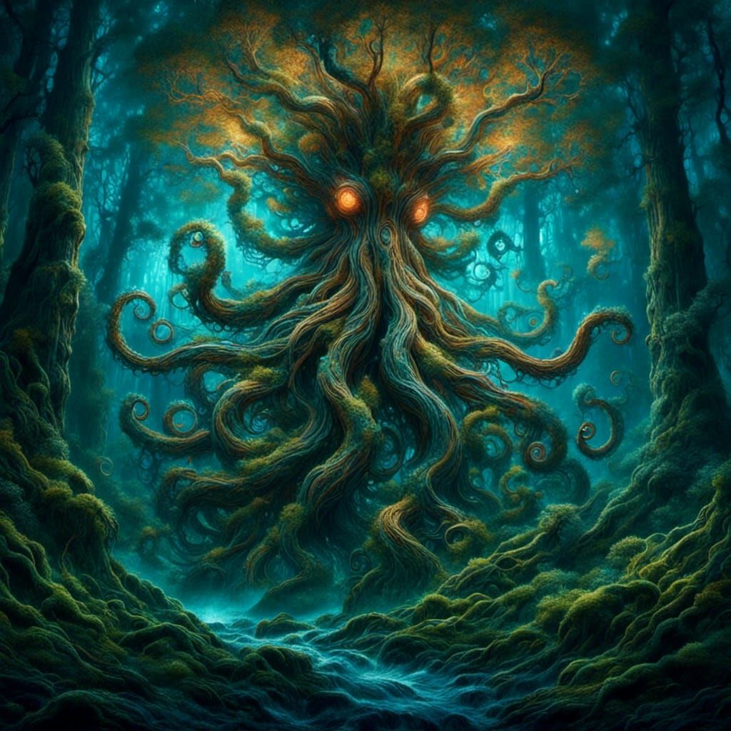 Octopus and Fern in Biomechanical Forest