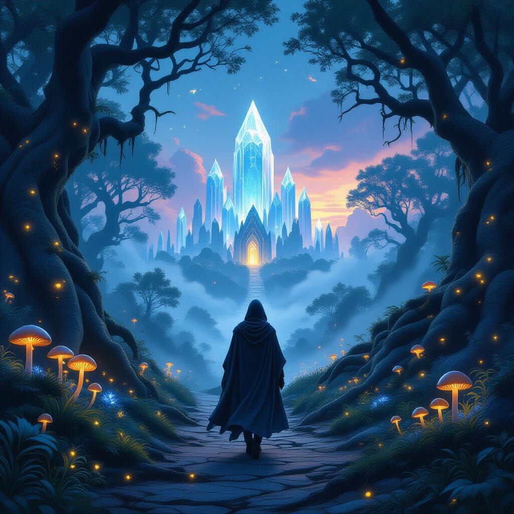 Ethereal Forest Temple Under Twilight Sky