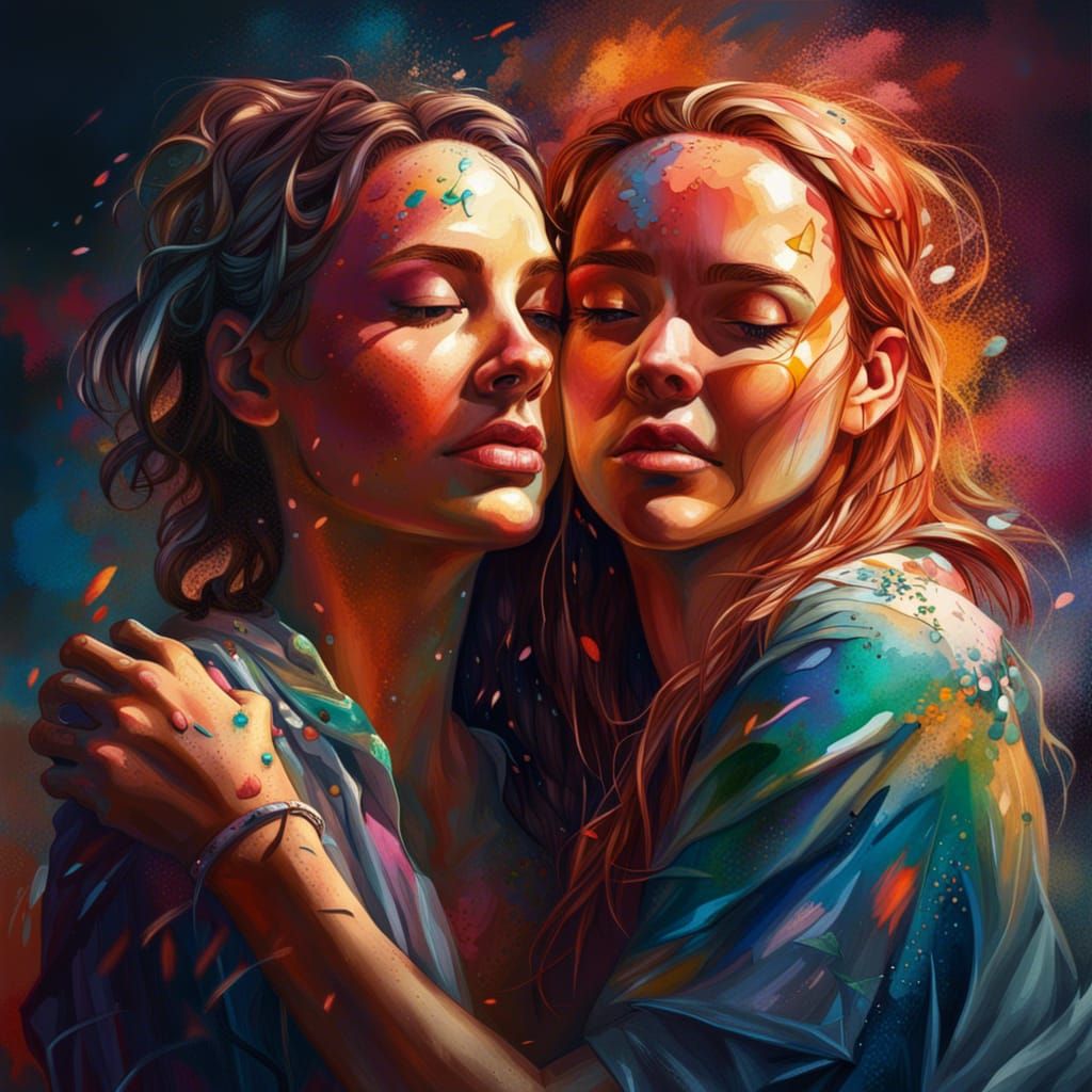 Hyperrealistic Image of Two Women Embracing