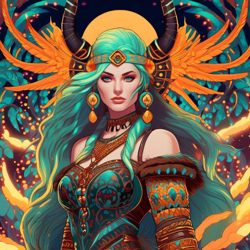 Scandinavian Witch with Battle Axes, Fantasy Art