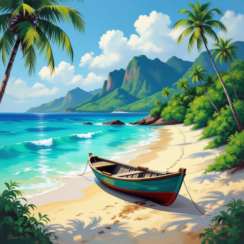 Tropical Island Oil Painting in the Style of Shishkin