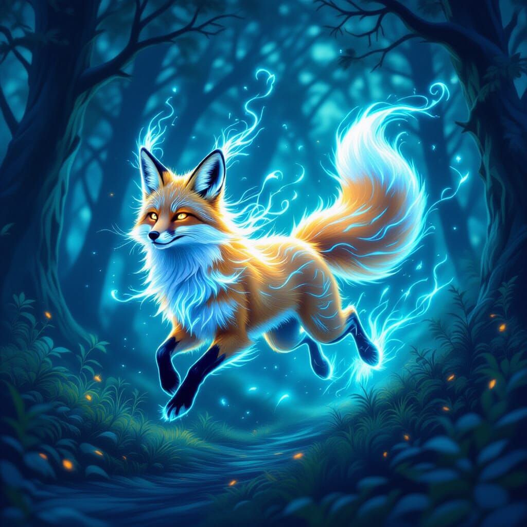 Mystical Luminous Fox in Enchanted Forest