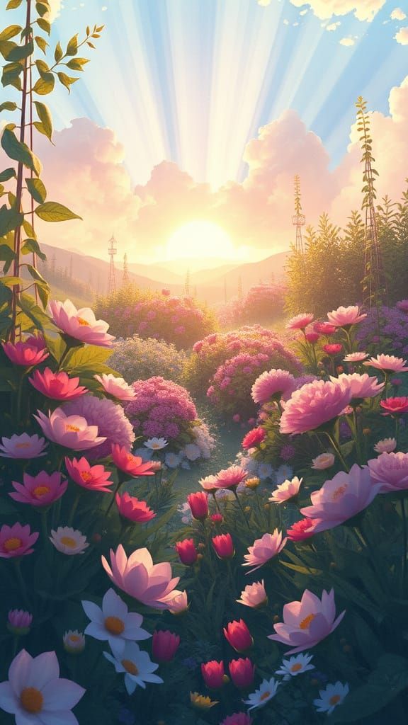 Whimsical Garden Blooms with Magical Flora in Soft Light