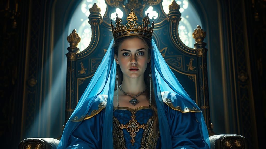 Medieval Queen in Divine Light, Hyperrealistic Concept Art