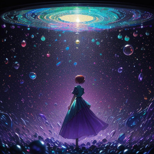 Dreamy Anime Girl Amidst Whirlpool of Glass Raindrops and Me...