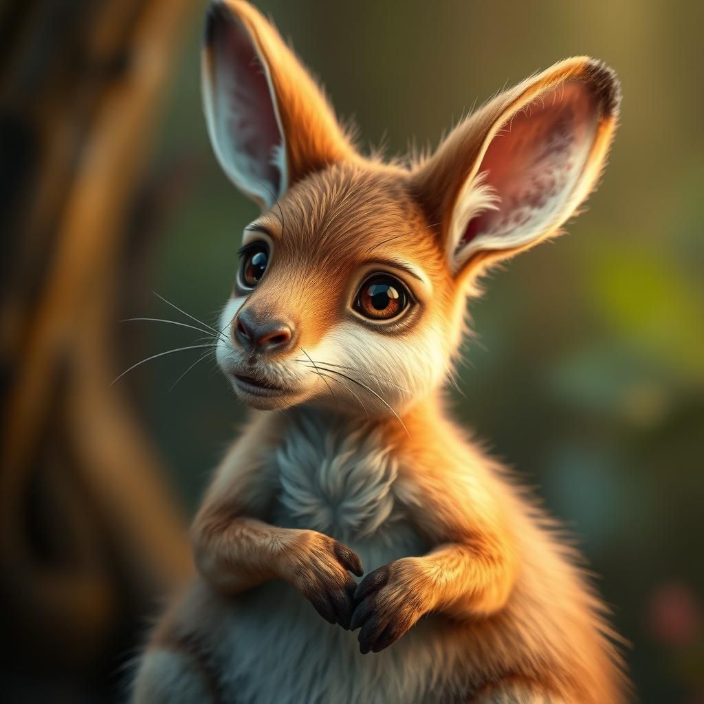 Cute Fluffy Kangaroo in Hyper-Realistic Miyazaki Style
