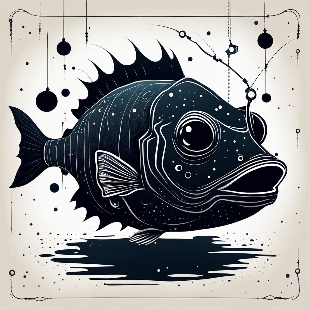 Angler Fish Minimalist Fantasy in Dark Abyss