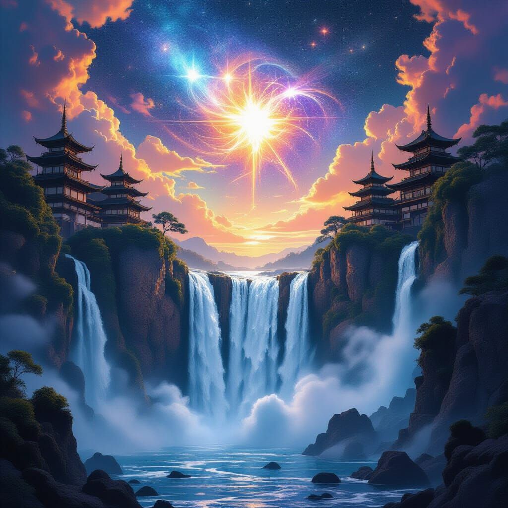 Gravity-Defying Waterfall Ascends to Celestial Sky in Digita...