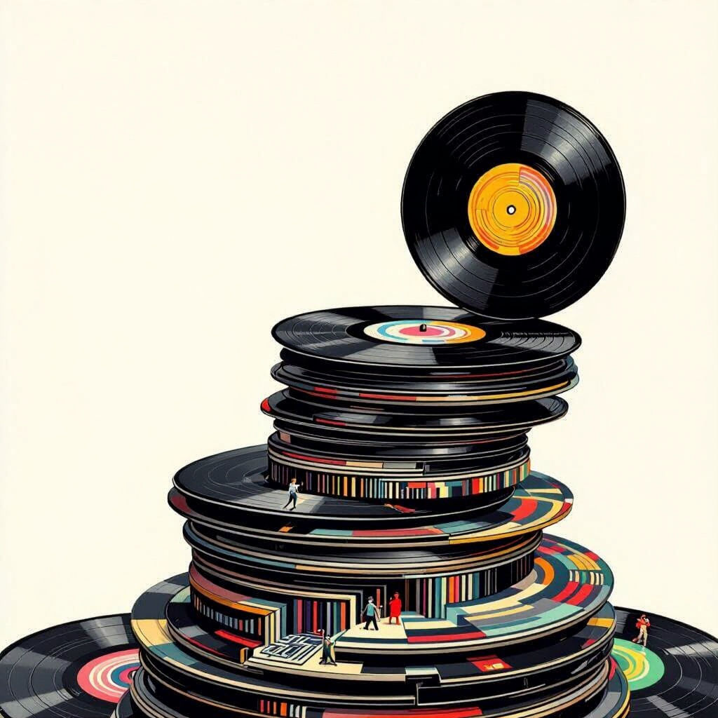 Squirrel on Vinyl Records in Escher Style