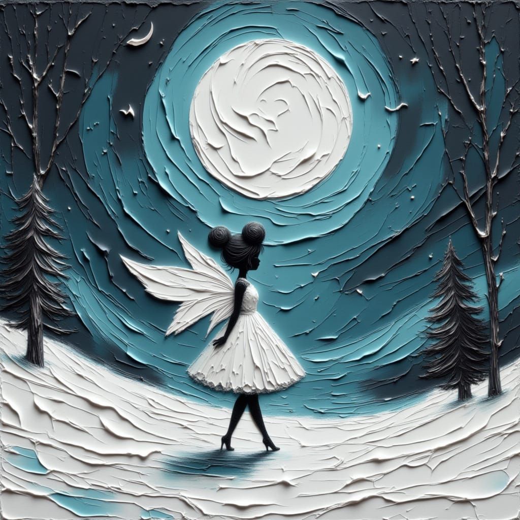 Ethereal Moonfairy in Stark Snowy Landscape
