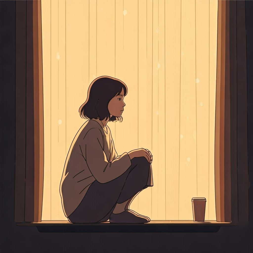 Contemplative Woman in Anime Style Lighting