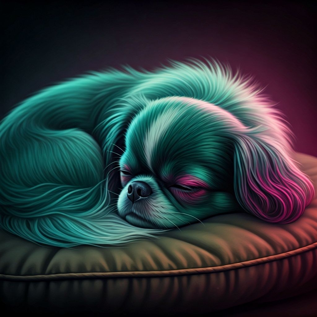Green and Magenta Japanese Chin Dog Sleeping, WLOP Style