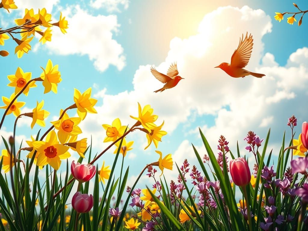 Surreal Spring Landscape Unfolds with Vibrant Daffodils and ...