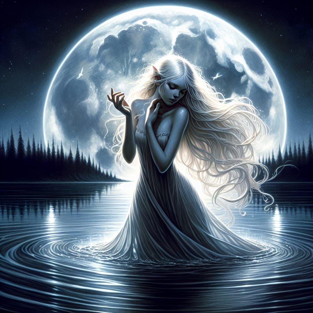 Water Nymph Dancing Under the Moon