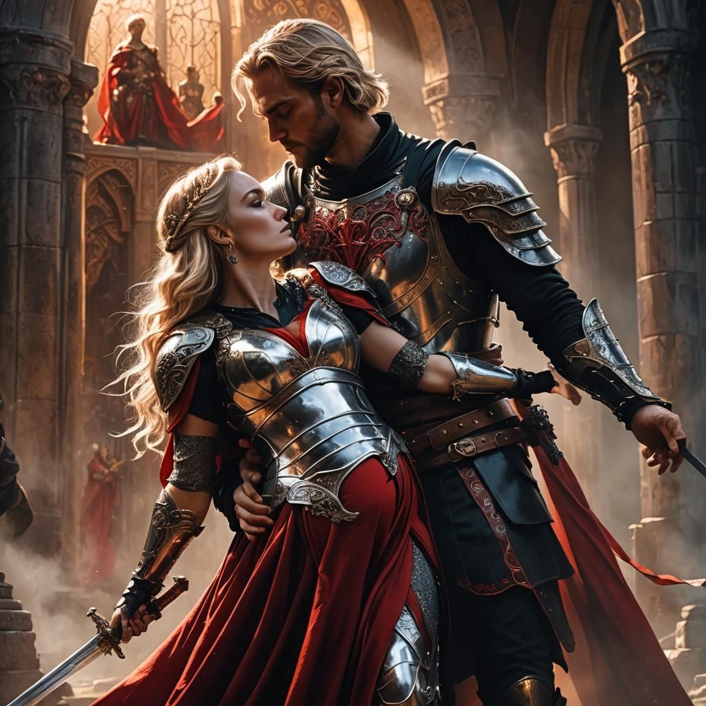 Pregnant Woman Kissed by Knight: Fantasy Art