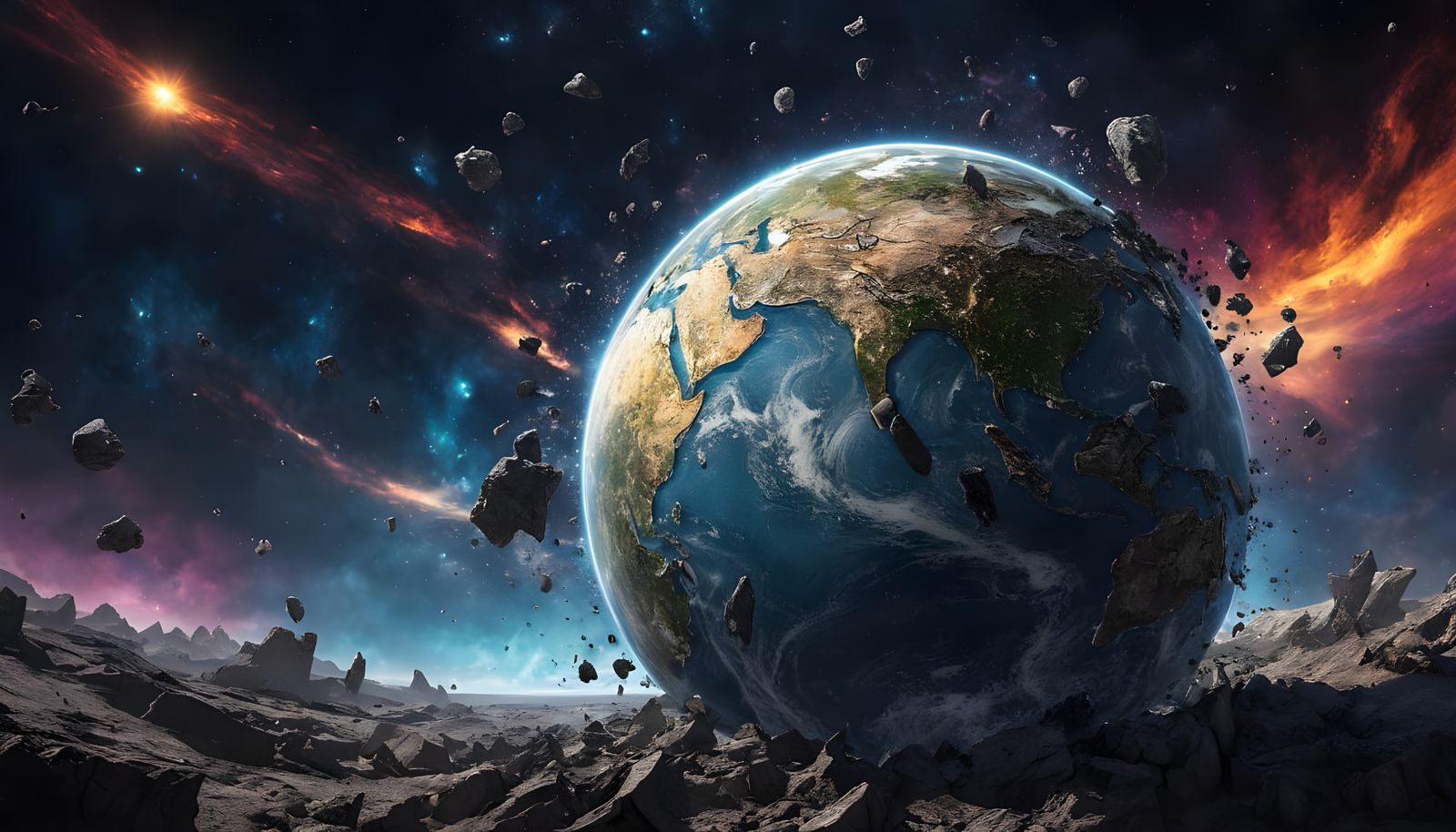 Cosmic Calamity: Shattered Earth in Panoramic Splendor